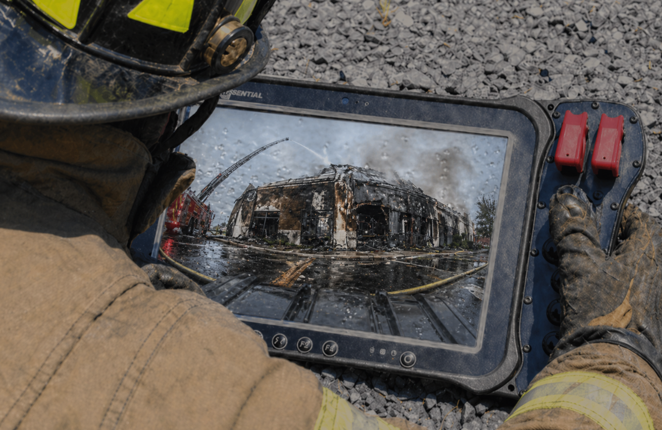 Remote-site scene viewed on a field monitor